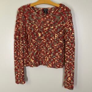 Willi Smith Retro Maroon Colorful Chunky Knit Sweater Wool Blend Cropped Size L